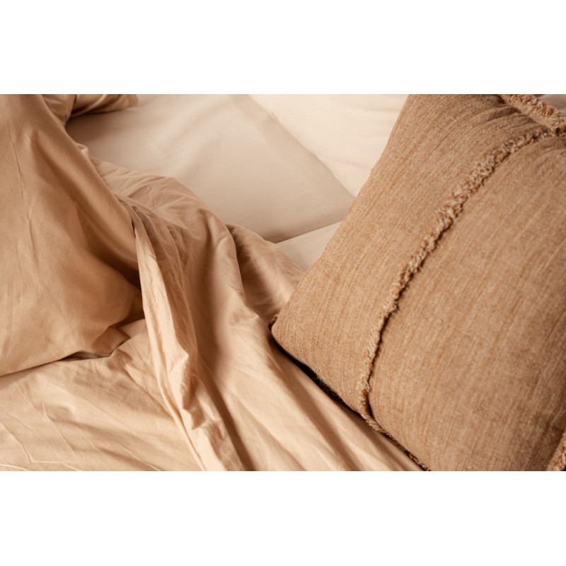 Housse de coussin en lin frangé brun...