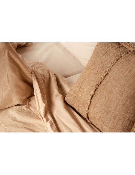 Housse de coussin en lin frangé brun naturel 50x50 cm The Sahara