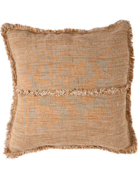 Housse de coussin en lin frangé brun naturel 50x50 cm The Sahara