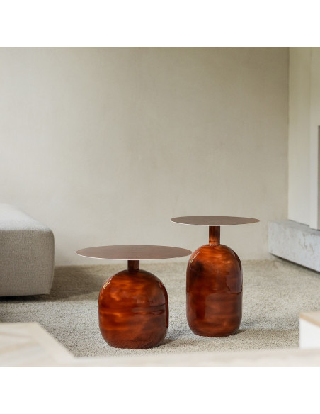 Table d’appoint ronde en fer rouge terracotta 50x50x40 cm Mio