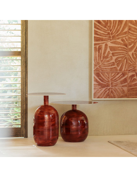 Table d’appoint ronde en fer rouge terracotta 50x50x40 cm Mio