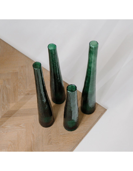 Vase soliflore en verre vert foncé transparent 9x9x40 cm Twig