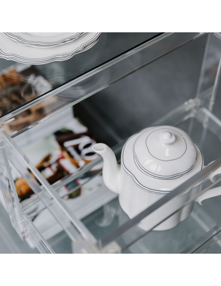 Théière en porcelaine blanche liseré noir 130 cl Odette