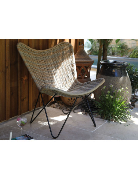 Lot de 2 fauteuils de jardin en résine tressée gris naturel 83x97x86 cm Papillon