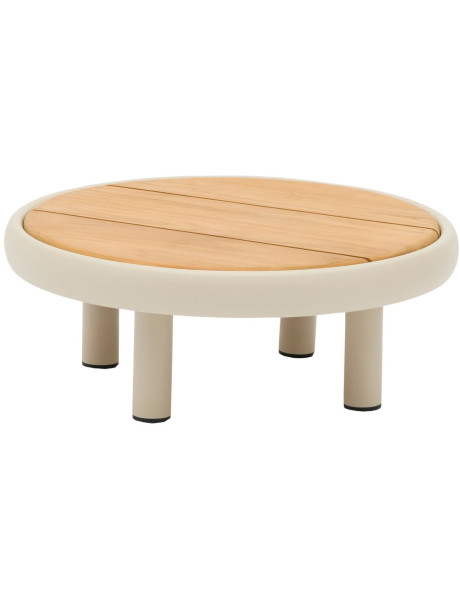 Table basse de jardin ronde teck FSC et aluminium crème...