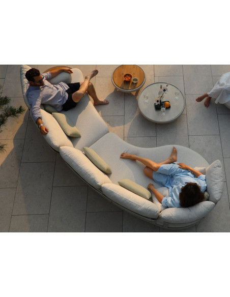 Table basse de jardin ronde teck FSC et aluminium crème Ø60x22 cm Nuage