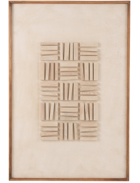 Tableau mural en relief bois de pin et toile blanc...