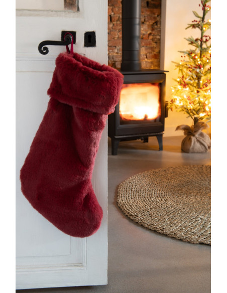 Chaussette de Noël à suspendre en polyester bordeaux 28x5x50 cm Cutie