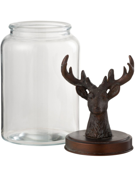 Bocal bonbonnière de Noël cerf en verre transparent et résine bronze 16x16x39,5 cm Élorenne J-Line - 1