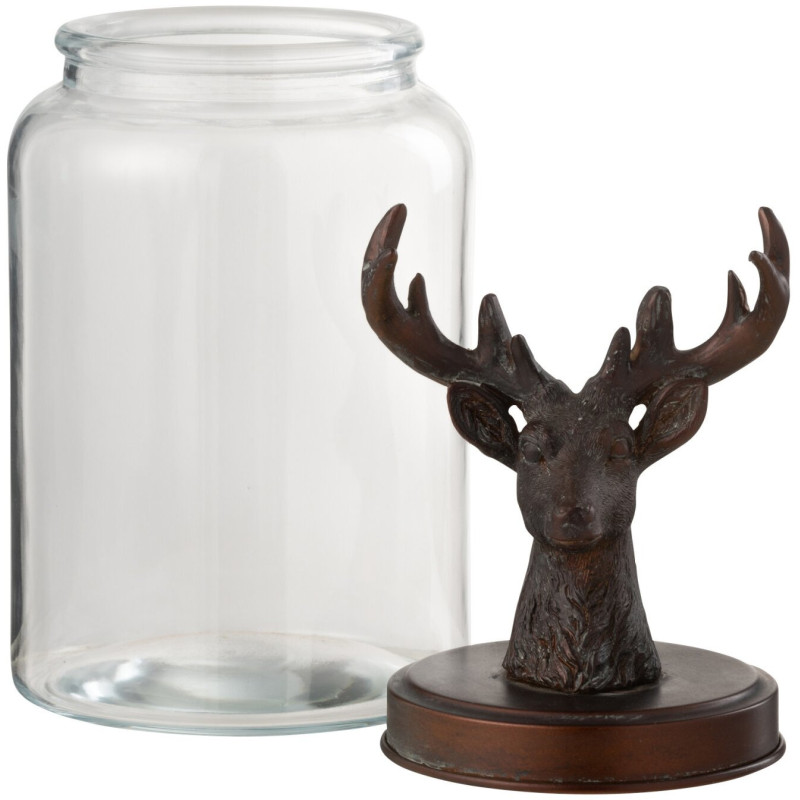 Bocal bonbonnière de Noël cerf en verre transparent et résine bronze 16x16x39,5 cm Élorenne J-Line - 1