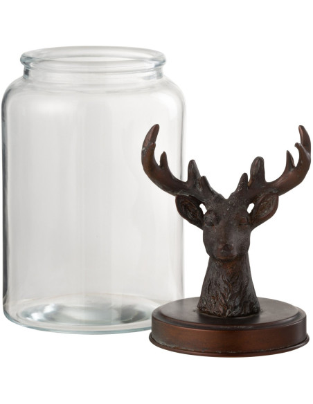 Bocal bonbonnière de Noël cerf en verre transparent et résine bronze 16x16x39,5 cm Élorenne J-Line - 1