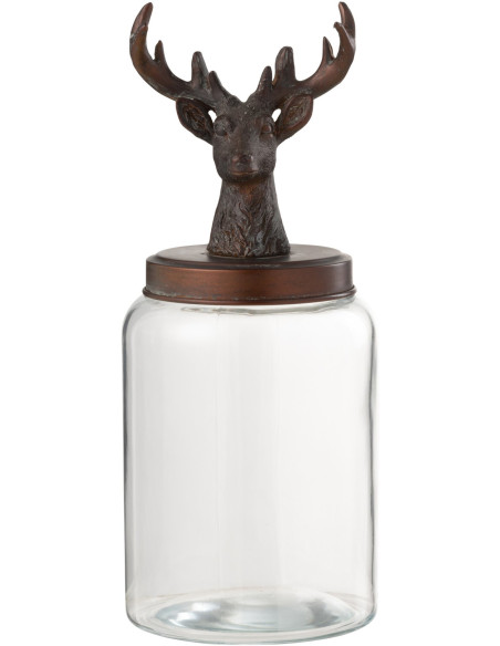 Bocal bonbonnière de Noël cerf en verre transparent et résine bronze 16x16x39,5 cm Élorenne J-Line - 2