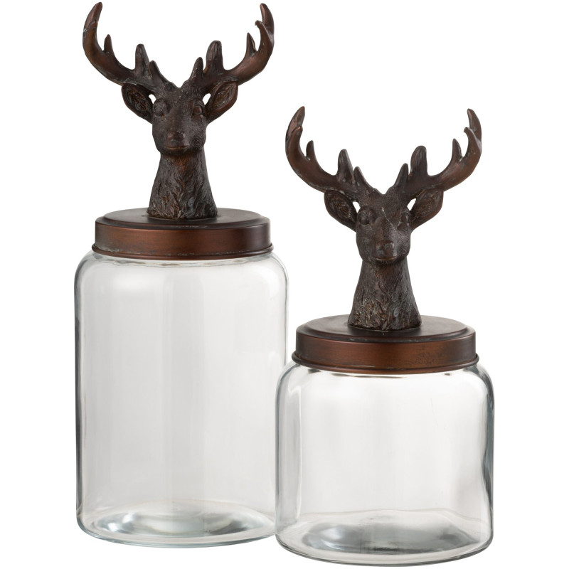 Bocal bonbonnière de Noël cerf en verre transparent et résine bronze 16x16x39,5 cm Élorenne J-Line - 3