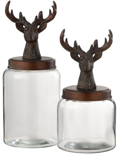 Bocal bonbonnière de Noël cerf en verre transparent et résine bronze 16x16x39,5 cm Élorenne J-Line - 3
