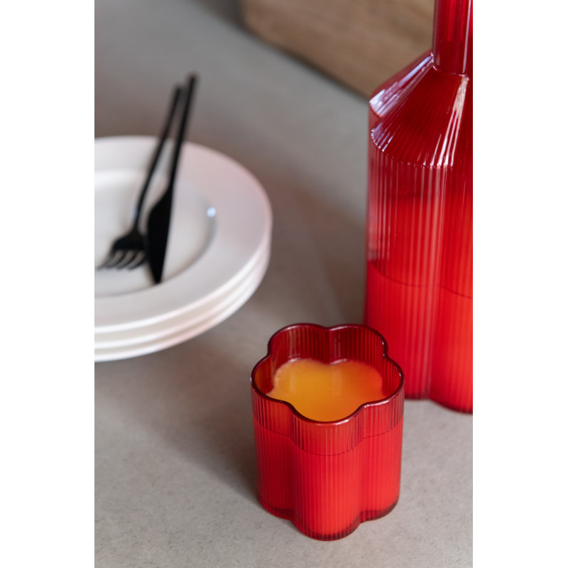 Verre à eau cannelé rouge en verre...