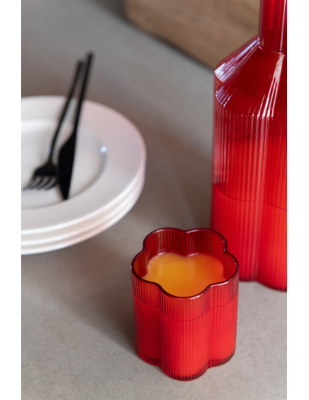 Verre à eau cannelé rouge en verre 7,2x7,2x8,2 cm Fiore