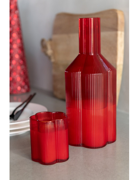 Verre à eau cannelé rouge en verre 7,2x7,2x8,2 cm Fiore