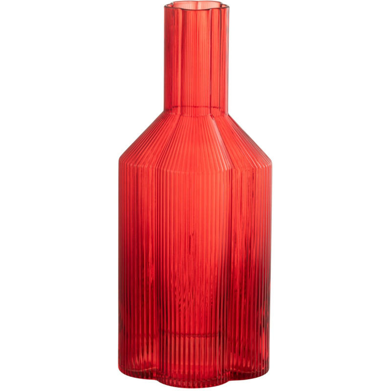 Carafe à eau en verre rouge cannelé...