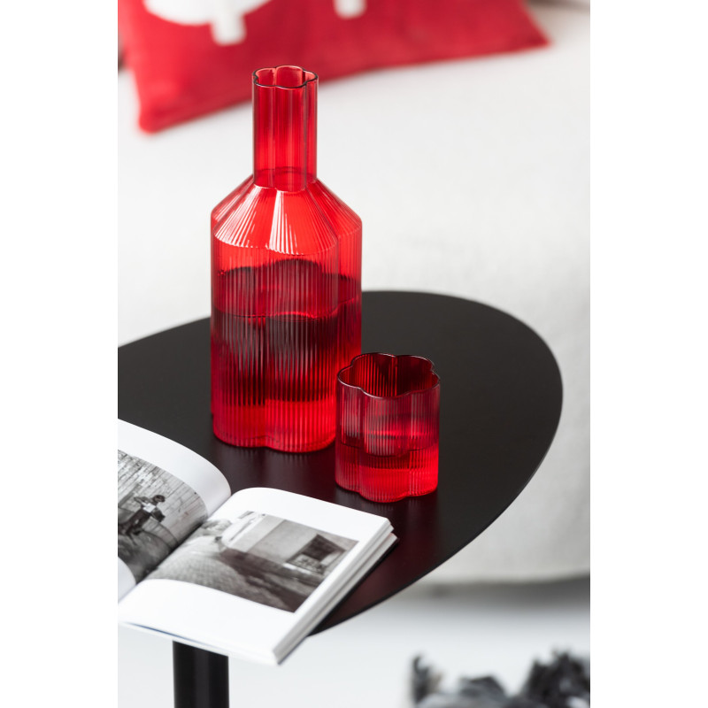 Carafe à eau en verre rouge cannelé...