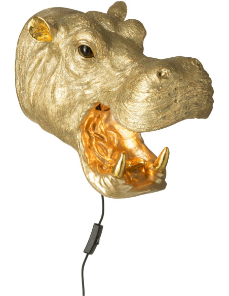 Applique murale tête d’hippopotame en résine dorée 35x23x34 cm Mawenzi