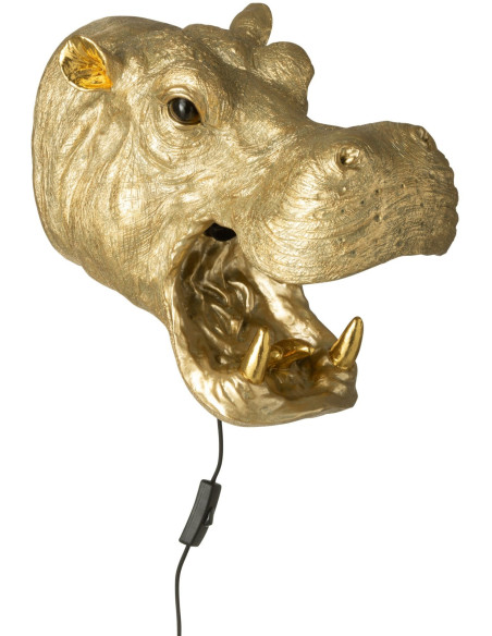 Applique murale tête d’hippopotame en résine dorée 35x23x34 cm Mawenzi
