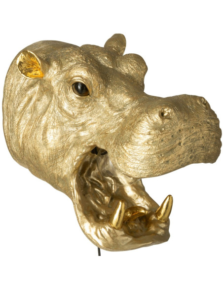 Applique murale tête d’hippopotame en résine dorée 35x23x34 cm Mawenzi