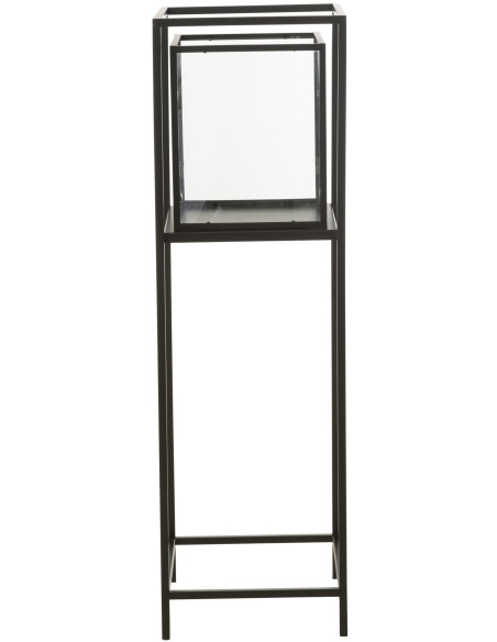 Lanterne photophore sur pied en métal noir et verre transparent 30x30x100 cm Solenne