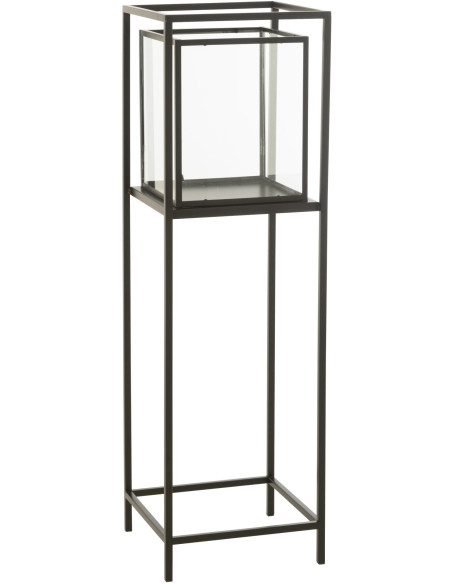 Lanterne photophore sur pied en métal noir et verre transparent 30x30x100 cm Solenne