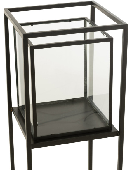 Lanterne photophore sur pied en métal noir et verre transparent 30x30x100 cm Solenne