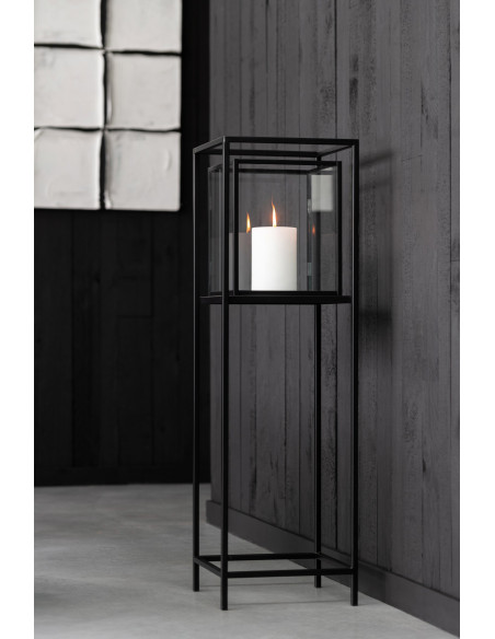 Lanterne photophore sur pied en métal noir et verre transparent 30x30x100 cm Solenne