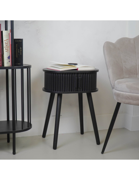 Table d’appoint ovale à rangement en MDF noir 40x30x53 cm Slat