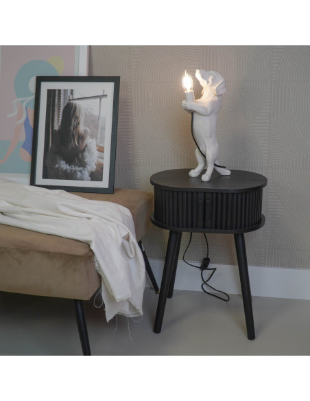 Table d’appoint ovale à rangement en MDF noir 40x30x53 cm Slat