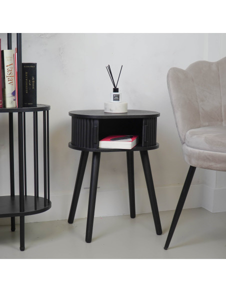 Table d’appoint ovale à rangement en MDF noir 40x30x53 cm Slat