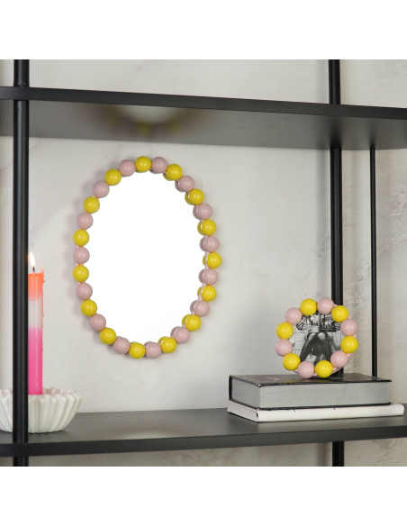 Cadre photo rond mural ou à poser en MDF rose clair et jaune 14,5x14,5 cm Bubbles