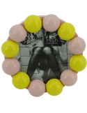 Cadre photo rond mural ou à poser en MDF rose clair et jaune 14,5x14,5 cm Bubbles
