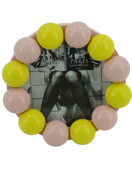 Cadre photo rond mural ou à poser en MDF rose clair et jaune 14,5x14,5 cm Bubbles