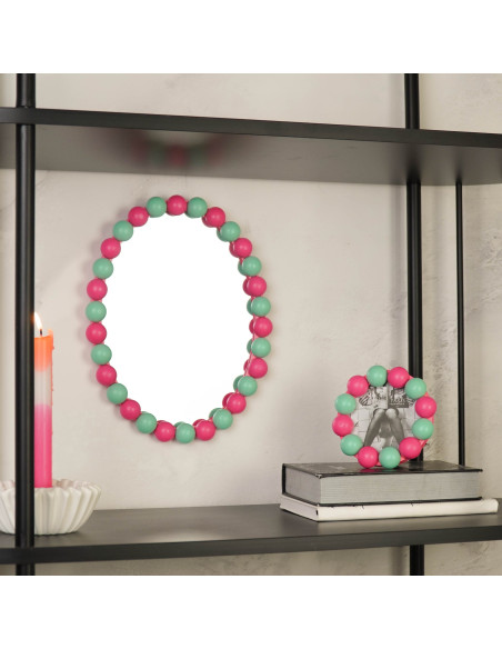 Cadre photo rond mural ou à poser en MDF rose fluo et menthe 14,5x14,5 cm Bubbles