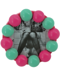 Cadre photo rond mural ou à poser en MDF rose fluo et menthe 14,5x14,5 cm Bubbles
