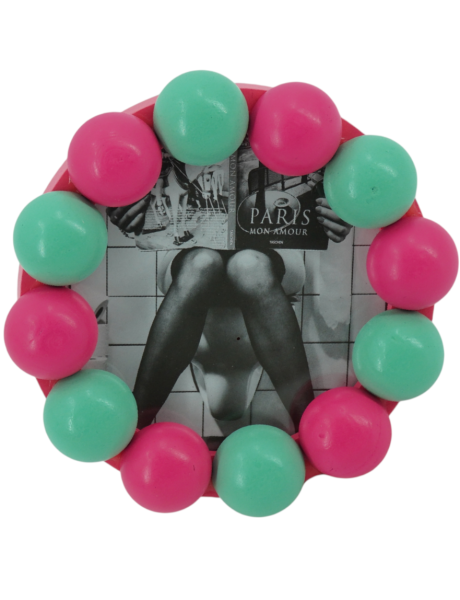 Cadre photo rond mural ou à poser en MDF rose fluo et...
