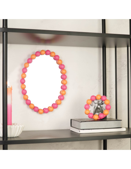 Cadre photo rond mural ou à poser en MDF rose fluo et orange 14,5x14,5 cm Bubbles