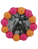 Cadre photo rond mural ou à poser en MDF rose fluo et orange 14,5x14,5 cm Bubbles
