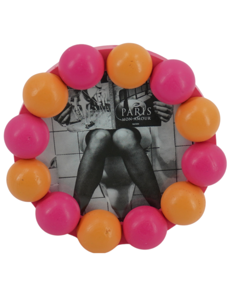 Cadre photo rond mural ou à poser en MDF rose fluo et orange 14,5x14,5 cm Bubbles