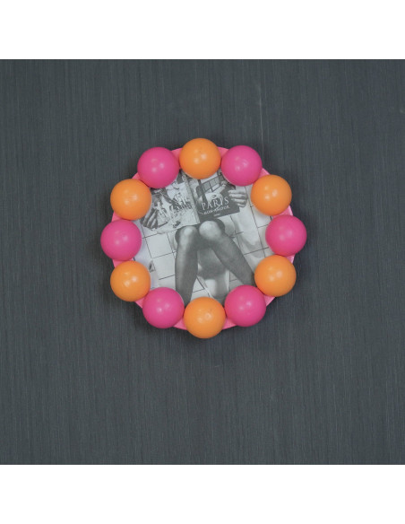 Cadre photo rond mural ou à poser en MDF rose fluo et orange 14,5x14,5 cm Bubbles