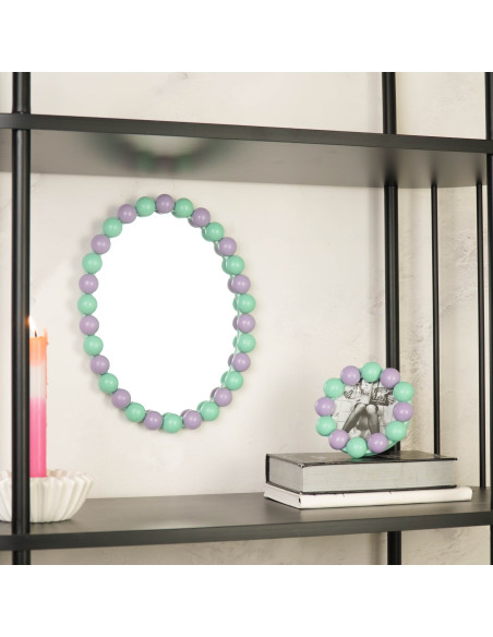 Cadre photo rond mural ou à poser en MDF lilas et menthe 14,5x14,5 cm Bubbles