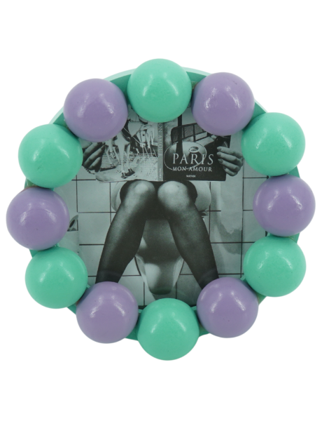 Cadre photo rond mural ou à poser en MDF lilas et menthe...