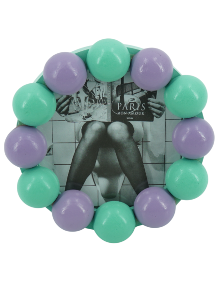Cadre photo rond mural ou à poser en MDF lilas et menthe 14,5x14,5 cm Bubbles