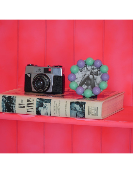 Cadre photo rond mural ou à poser en MDF lilas et menthe 14,5x14,5 cm Bubbles