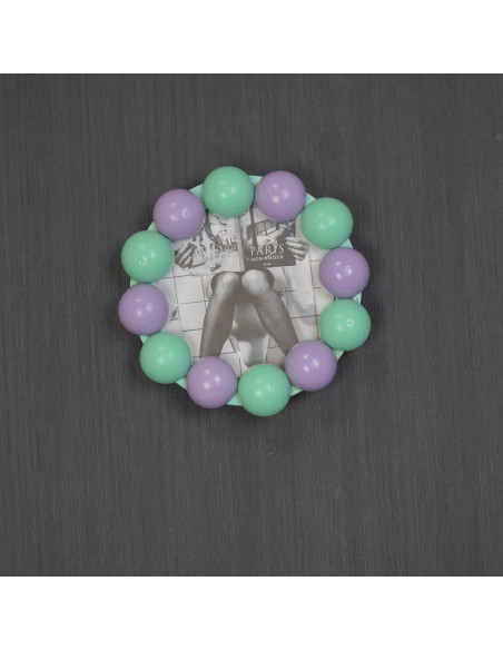 Cadre photo rond mural ou à poser en MDF lilas et menthe 14,5x14,5 cm Bubbles