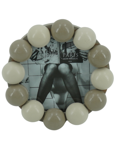 Cadre photo rond mural ou à poser en MDF sable et taupe 14,5x14,5 cm Bubbles