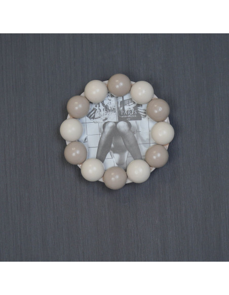 Cadre photo rond mural ou à poser en MDF sable et taupe 14,5x14,5 cm Bubbles